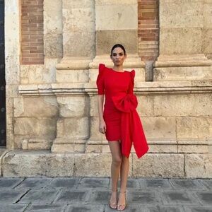 Red mini dress with bow sash -Brand New with Tags
